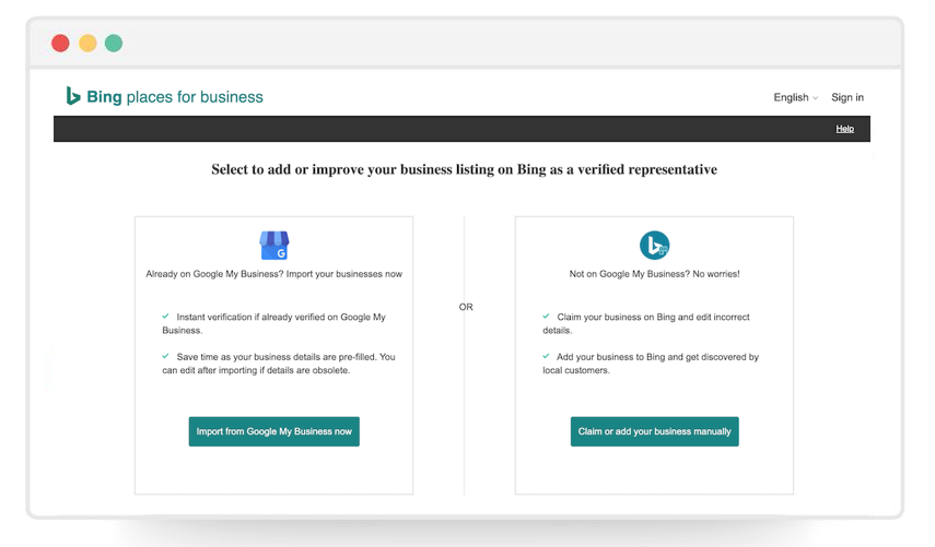 Bing Places for Business - Import GMB
