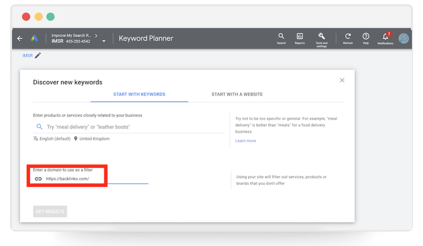 Google Keyword Planner keyword based on URL