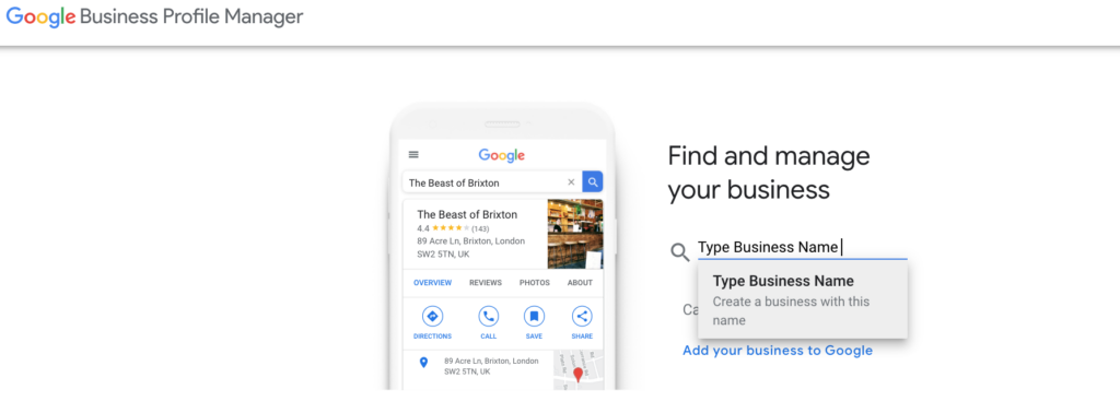Google My Business - Profile Manager - Add your business