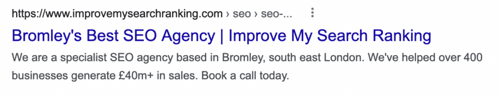 Title Tag and Meta Description Example on Google SERPs